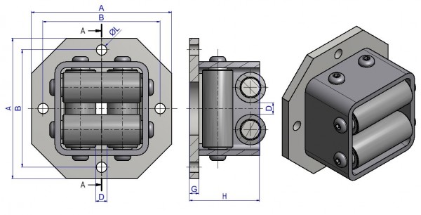 Technische Zeichnung für Seilkreuz für Seil-Ø10-20 mm | Frank Seilrollen