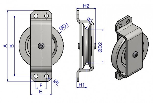 Seilrollen Seitenbefestigung Gleitlager Ø 125 mm | Frank Seilrollen