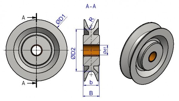 Seilrolle Gleitlager Technische Zeichnung Ø 125 mm | Frank Seilrollen